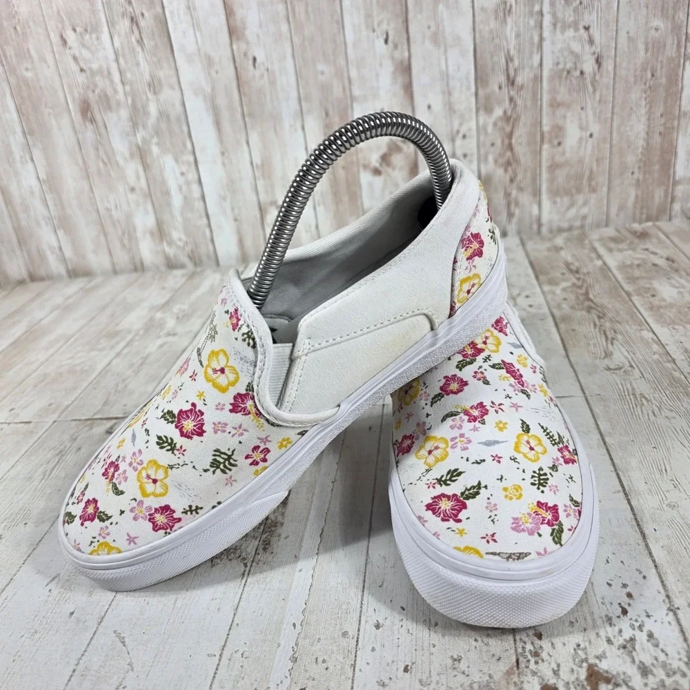 Vans Classic Slip On Floral Tropical White Pink Yellow Sneakers Womens 7 500714